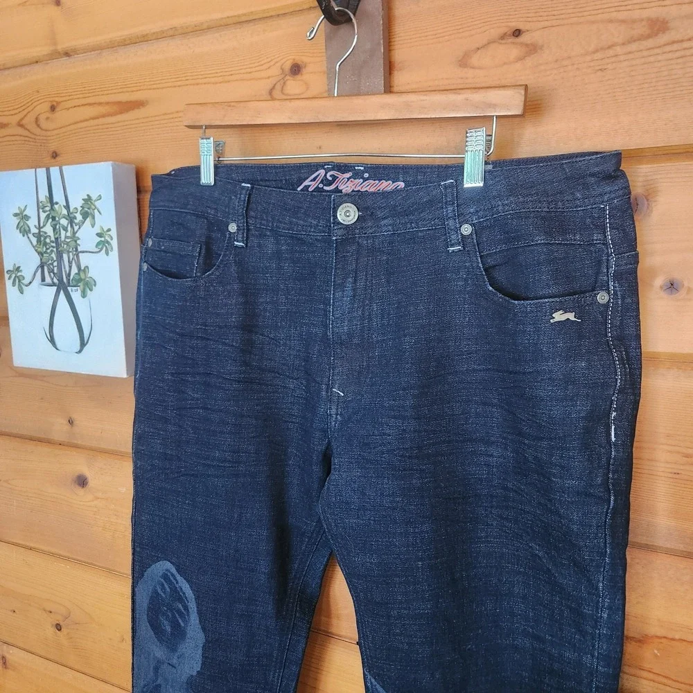 A. Tiziano Straight Dark Wash Laser Engraved‎ Denim Jeans Streetwear Urban Sz 38